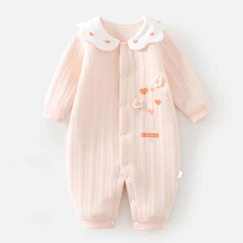 Christmas Girl Clothes Winter Autumn Quilted Warm Long Sleeve Baby Romper Floral Cute First Birthday Infant Jumpsuits 26H0224