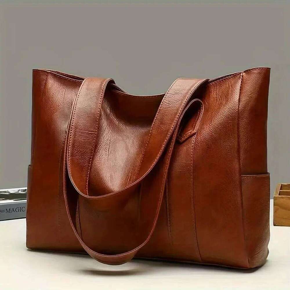Large Capacity Vintage Plain Shoulder Bag , Ladies Commuter Casual Handbag Z260224