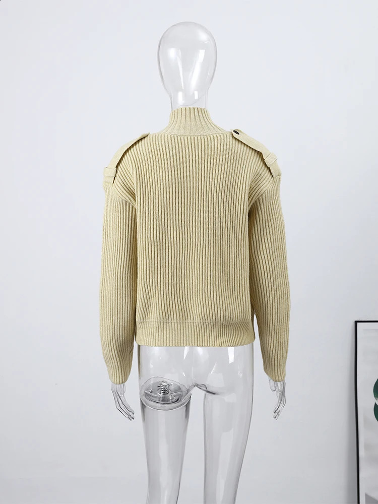 Womens High Neck Coat Knit Cardigan Outwear Solid Color Buttoned Jackets Long Sleeve Loose Casual Street Autumn Winter Clothes 260126