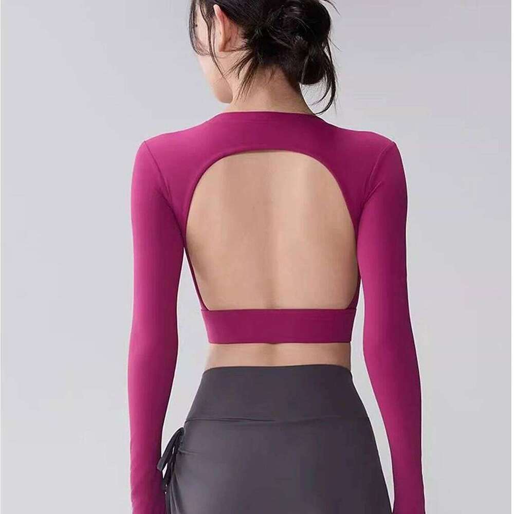 Women's Long Sleeve Yoga Shirt Sports Top with Chest Cushion Short Elegant Shawl Small Cam Pura Speed Dry for Autumn 26Y0224