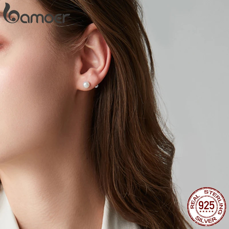925 Sterling Silver Charm Pearl Beads Stud Earrings For Women Trendy Mini Ball Earrings Fine Jewelry for Daily Wear 260205