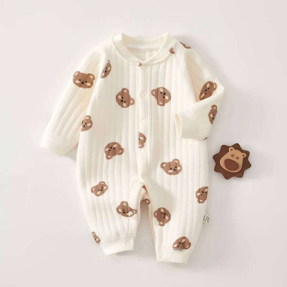 Baby Jumpsuit Clothes Winter Thickening 100% Cotton Boys Girls Cute Printed Bear Romper Infant Onesie Spring Trend 1-3-6-9-12M 26Y0224