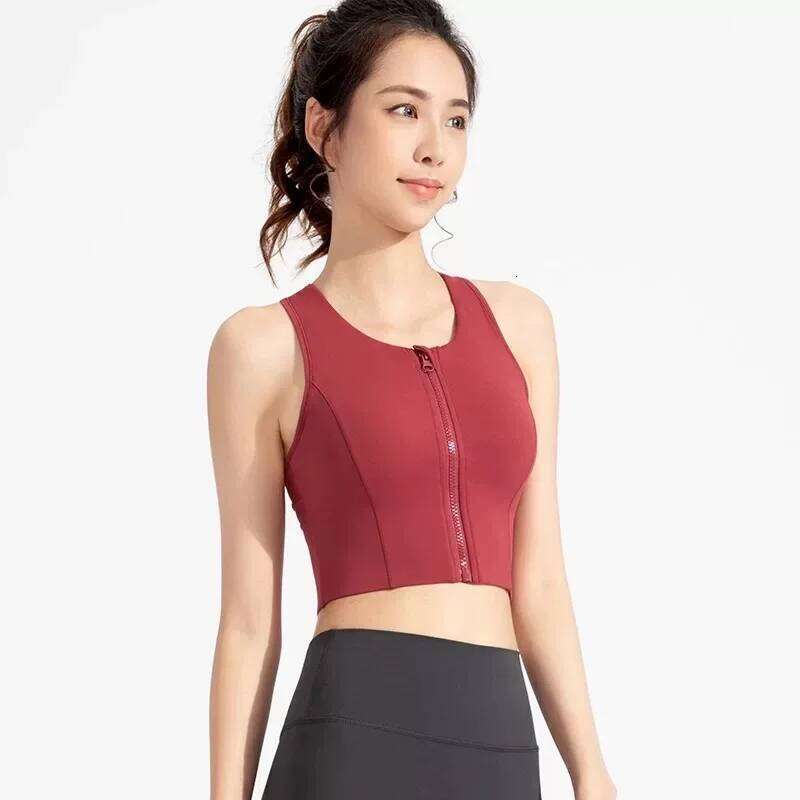 Front zipper integrated fixed cup yoga vest high-strength shockproof sports underwear women's skin-friendly running nude bra 26Y0224