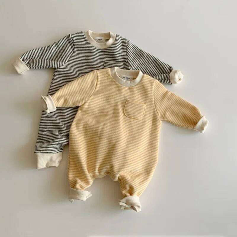 Autumn New Baby Boy Girl Long Sleeve Romper Cotton Newborn Fashion Striped Jumpsuit Infant Simple Casual Clothes 0-24M 26H0224
