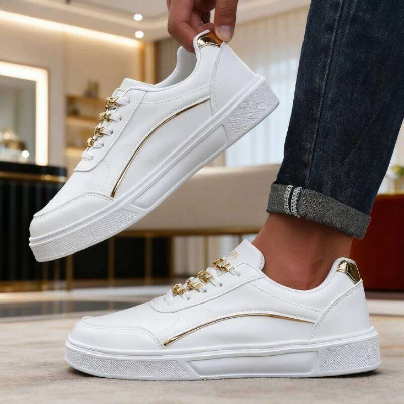 Men's Trendy Faux Leather Flat Heighten Skate Wear Resistance Non Slip Lace Up Sneakers Hot Sell Designer Shoes Men