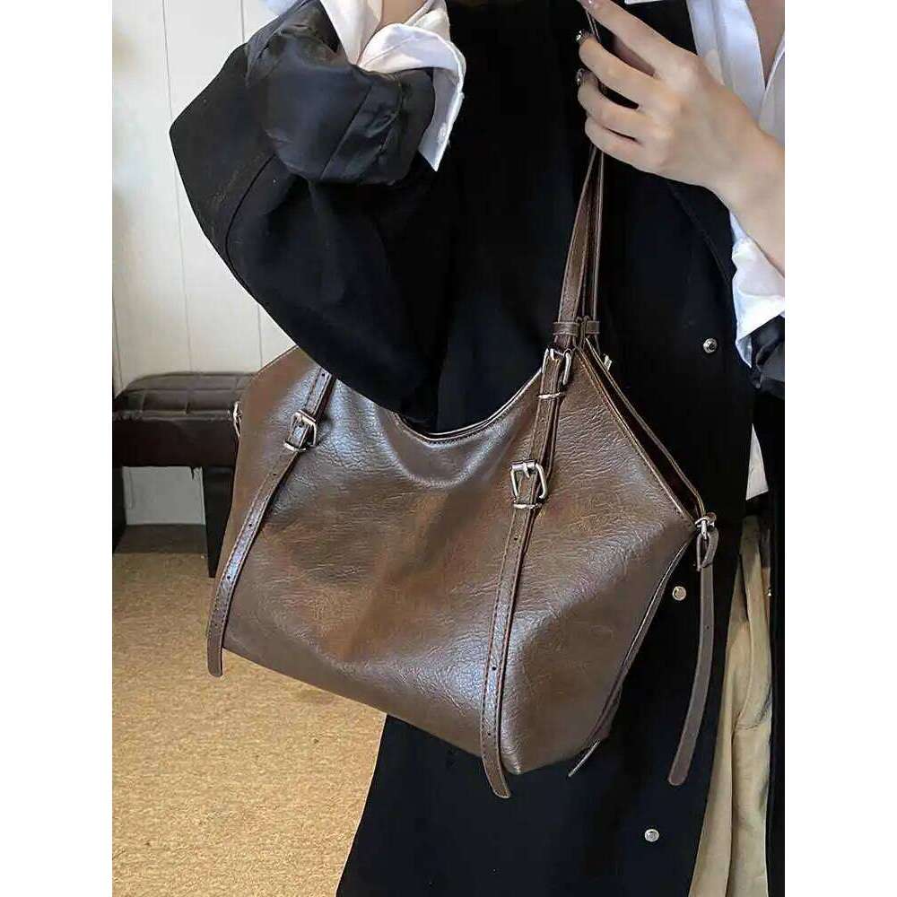 Textured PU Leather Casual Tote Bags Autumn Winter Vintage Large Capacity Commuter Shoulder Bag Lady Travel Handbags Z260224