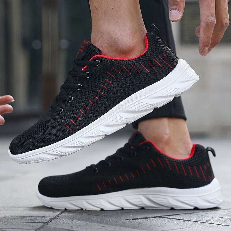 New Fashion Men's Sneakers Mesh Upper Lightweight Non-Slip Soft Sole Comfortable Walking Running Shoes Outdoor Daily Gym Black