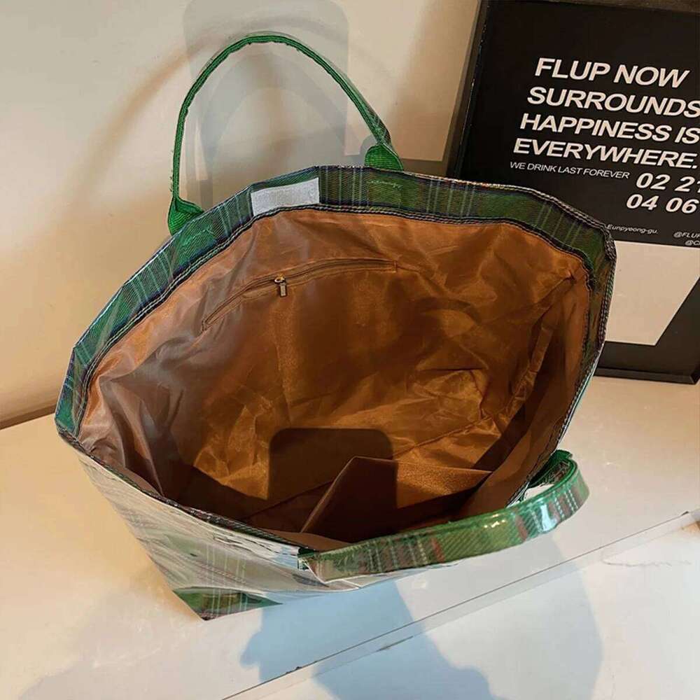 Fashion Geometric Tote Bag Clear Overlay Letter Print Large Capacity Velcro Internal Zipper Pocket for Commute Shopping Z260224