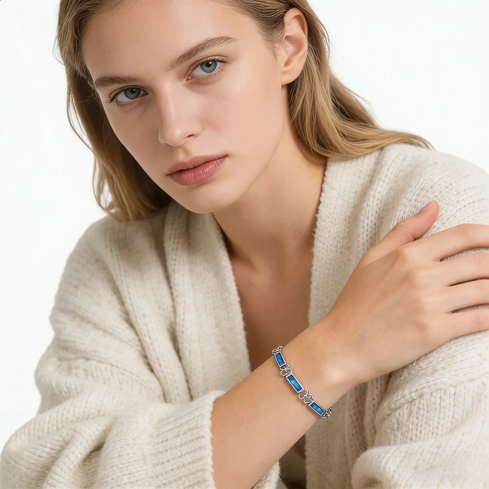 Real Silver Color Bracelets Blue Opal Fine Jewelry Trendy Women Friendship Charms Bracelets Gift for Women 260208