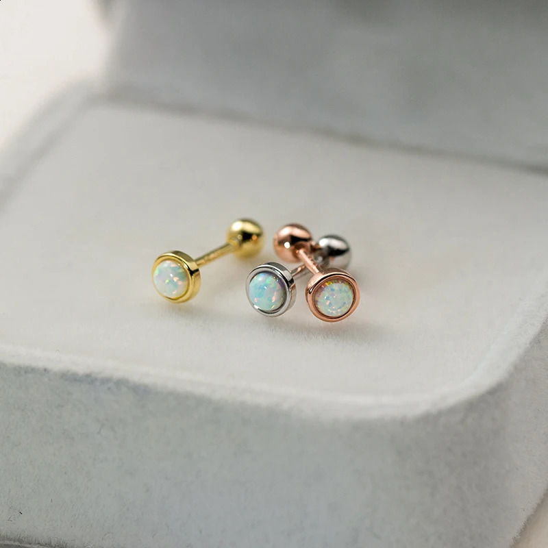 WANTME 925 Sterling Silver Simple Luxury Opal Screw Bead Stud Earrings for Women Fashion Ear Bone Piercing Jewelry Accessories 260205