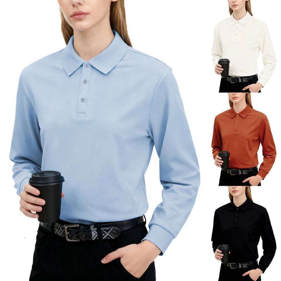 Solid Polo Shirts Womens Long Sleeves Slim shirt Commuting Winter Breathable Lapel Tops Sporty Comfortable Womans Clothes 26W0224