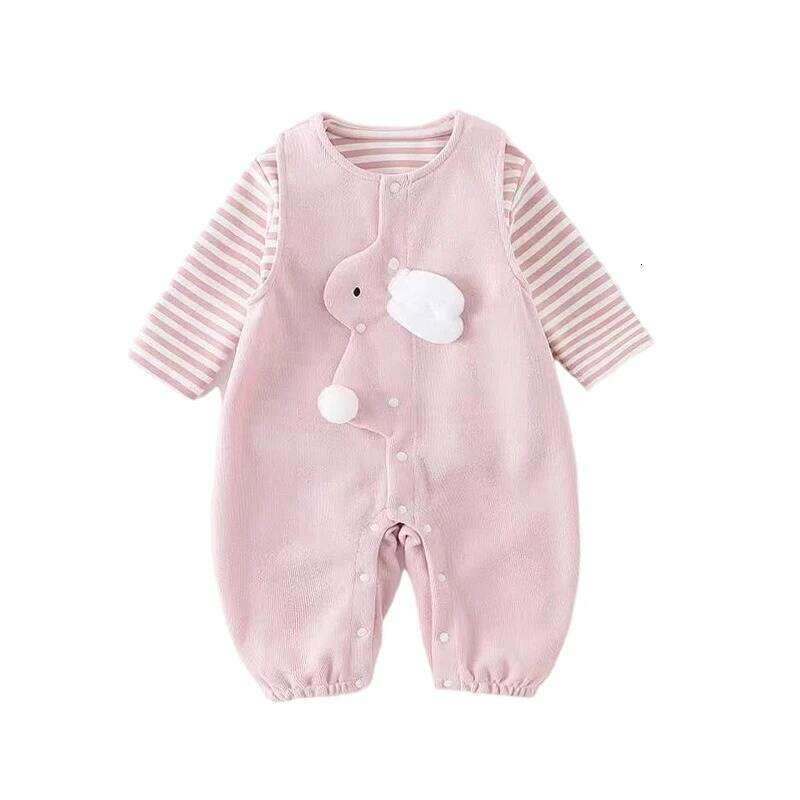 Baby Girl's Autumn Comfort Outfit Cute Bunny Suspender Pants & Striped T-Shirt 2-Piece Set Halloween Long-Sleeve Romper 26H0224