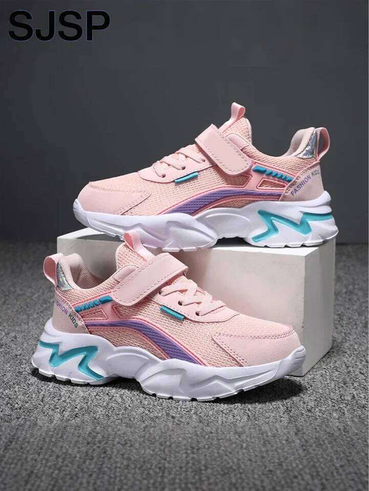 Children's Casual Pink Mesh Breathable Girls, Fashionable Lightweight Running Teenagers Aged 7-15, Student Kids' Sports Shoes for Gi 26W0224