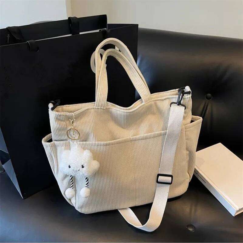 New Corduroy Tote Bag with Zipper Closure, Chic Daily Commuter Handbag Shoulder Crossbody Bag, Ideal for Shopping & Everyday Use Z260224