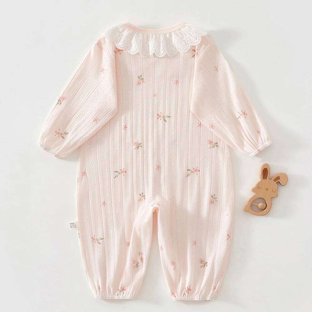Girls Summer Romper Long Sleeve Thin Soft Newborn Baby Jumpsuit 1st Birthday Infant Boutique Clothing 26H0224