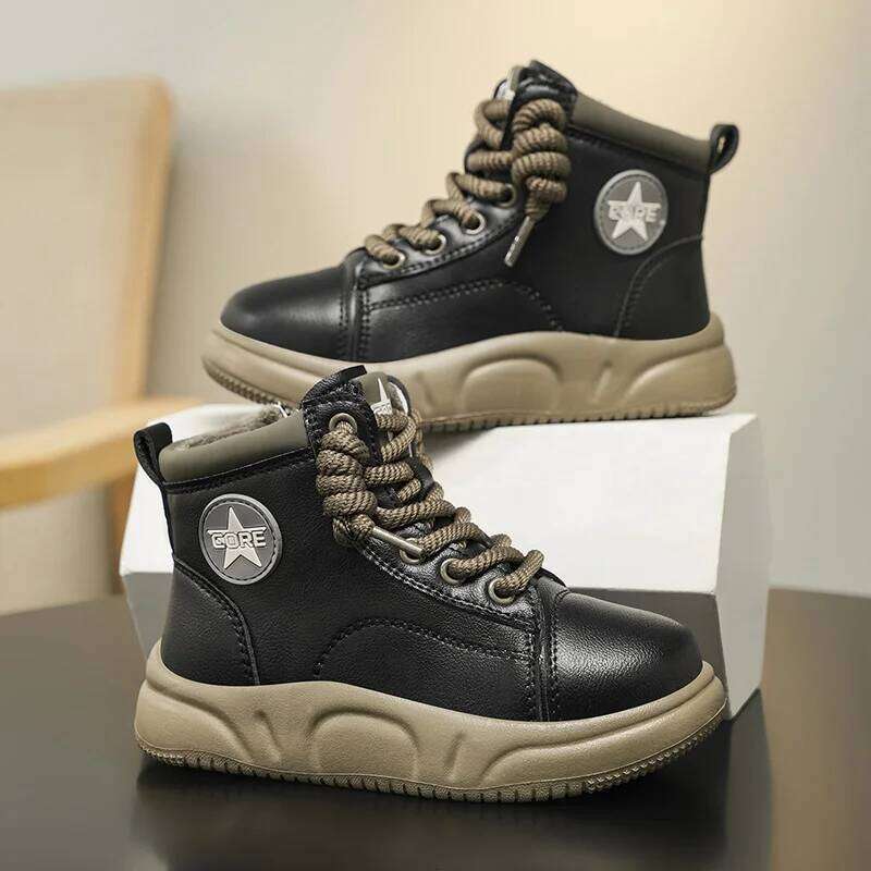 Children's Padded Sneakers 3-18 Years Old High Top Thickened Boys Girls Casual Brown Soft Non-slip Kids Cotton Shoes 26W0224