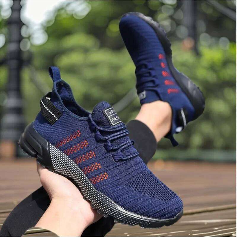 New Trendy Men's Sports Sneakers Lightweight Flexible Classic Fashion Running Shoes Breathable Knitted Upper Athletic Footwear