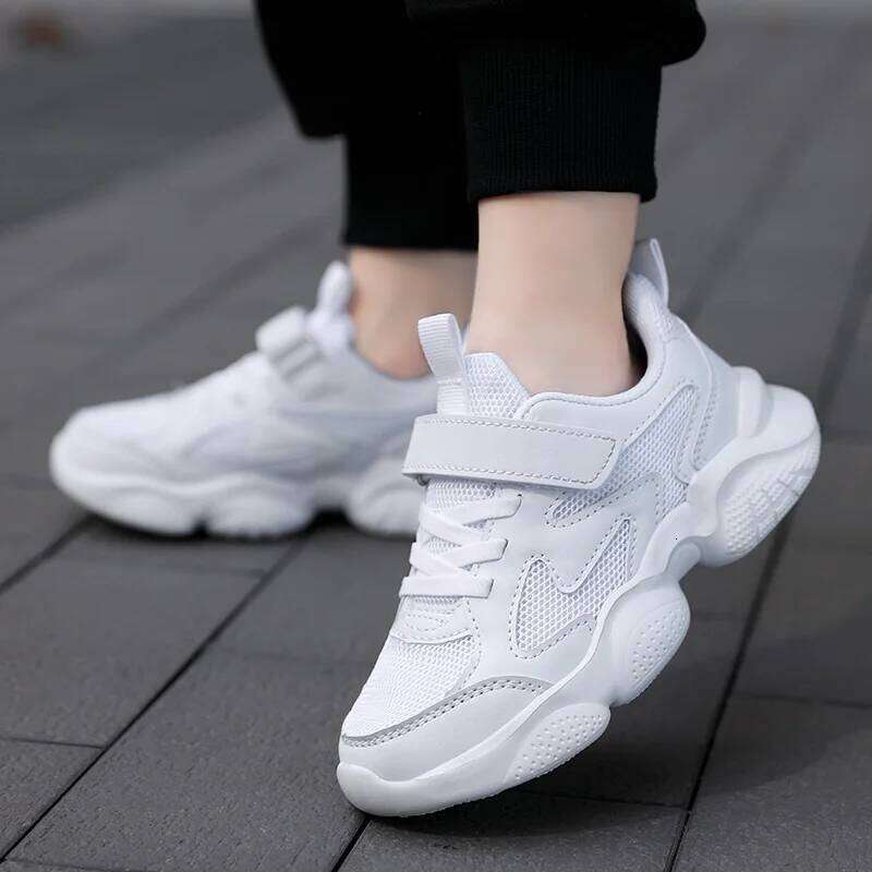 Children's Sports Boys Girls Fashion Mesh Breathable Non-slip Kids Running Shoes for Boy White School Sneakers 26W0224