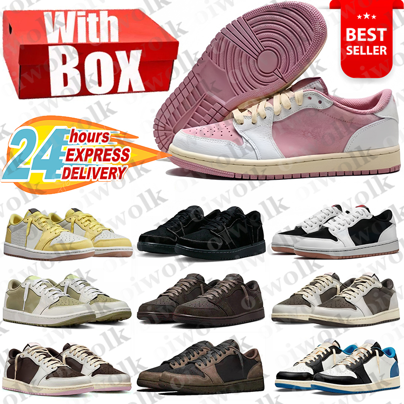 1 Basketball Shoes Low 1 for Men Women Black Phantom Velvet Brown Patent Bred Dark Mocha Sail Military Blue Outdoor Sports Trainers Sneaker With Box