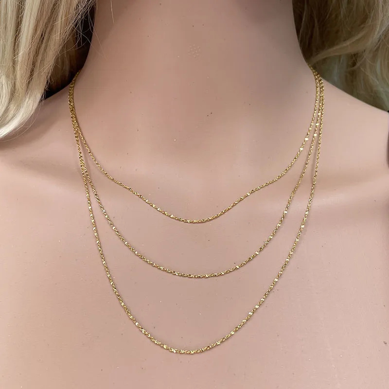 1mm Thin 925 Sterling Silver Gold Color Sky Star Link Chain Necklace For Women Girls Jewelry Collares Kolye Collier 40cm 45cm 260208