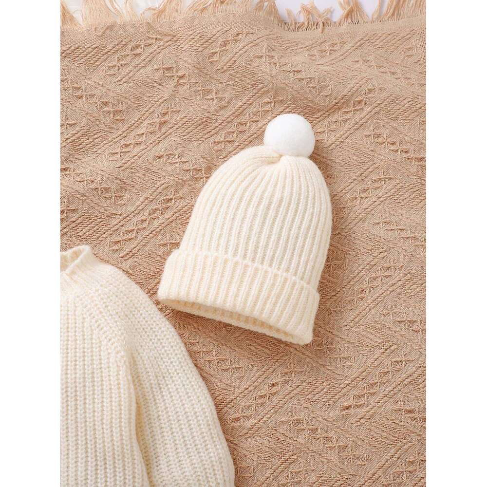 Winter Baby Clothes Beige Long Sleeve Knitted Rompers+Hats+Shoes 3pcs for Newborn Boys Girls Outwear Outfits Sets 0-9M 26H0224