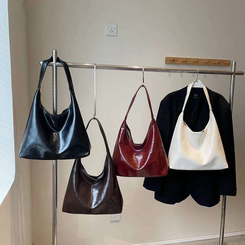 Soft PU Leather Underarm Vintage Wine Red Ladies Shoulder Commuter Large Handbag Women's Versatile Minimalist Tote Bag Z260224