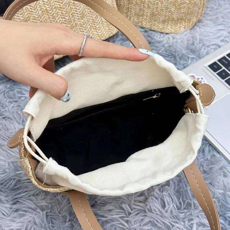 FemaleTravel Bohemian Vacation Shoulder Beach Women's Leisure Grass Woven Handbag Drawstring Bucket Crossbody Bag Z260224