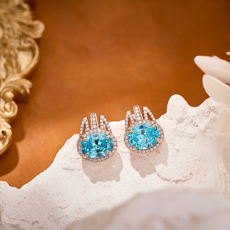 Earrings, EarringsSimulated Aquamarine Earrings, Gold-Plated Silver Studs Earrings,, Light Luxury Women's Everyday Commuter Earrings