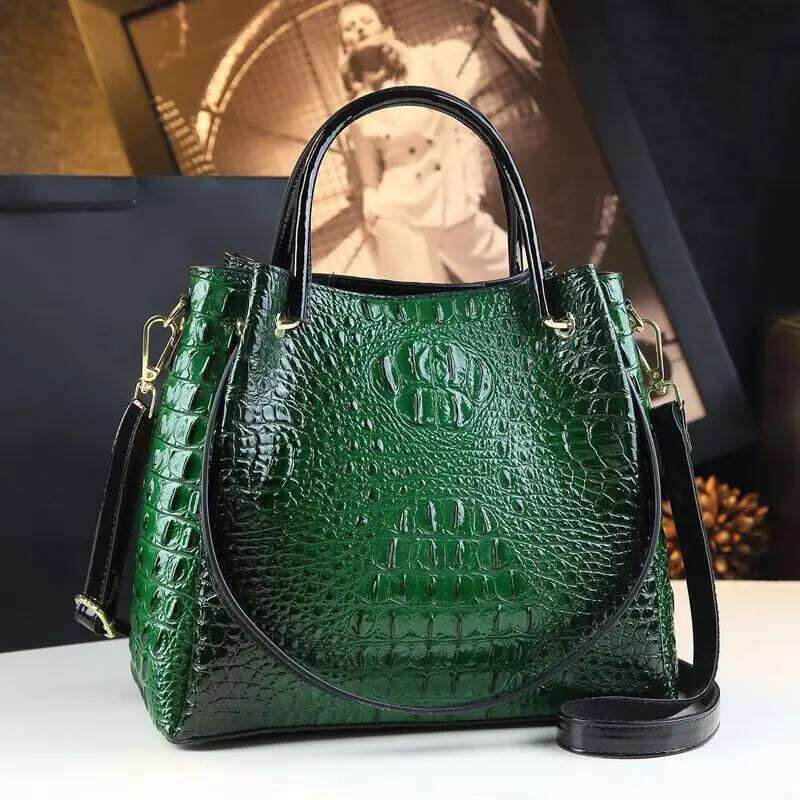 New Tote For Women Crocodile Print Textured Bucket Retro Shoulder Bag Fashion Handbag