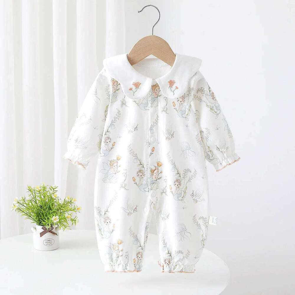 New Model Baby Spring Autumn Onesie 6-18 Month Kids Pure Cotton Cute Romper Toddler Turn Down Collar Printed Casual Jumpsuit 26H0224