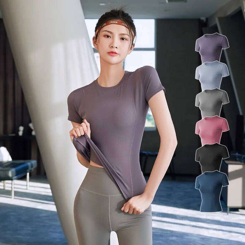 Women's Sports Fitness Clothing Slim Running Sweat Absorbing Skinny Yoga Quick Drying Clothes Short Sleeved T-shirt 26Y0224