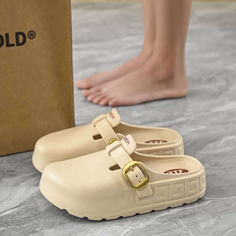 Round Toe Thick Soled Waterproof Anti Slip Rain Shoes for Women Summer Fashion Outerwear Sneakers Lazy Buns Half Slippe Sandals