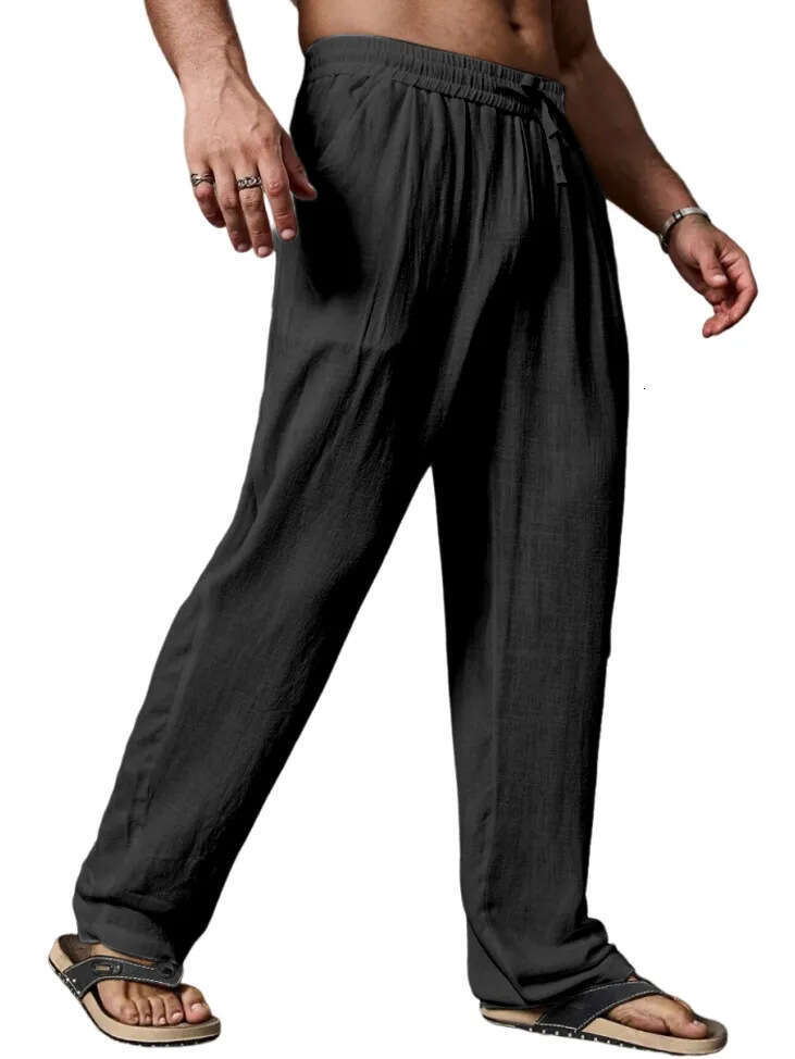 New European and American cross-border Amazon summer breathable cotton-linen men's loose casual sports straight-leg pants