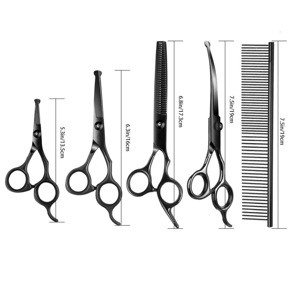 Stainless Steel Pet Grooming Scissors Set Right Hand Users - 4 Piece Kit With Safety Round Tips For Dogs And Cats Bamubi