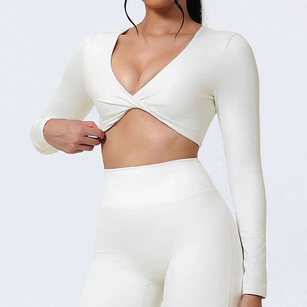 New Fall/Winter Long-Sleeve T-Shirt Outdoor Running & Fitness Top Women's Deep V-Neck Yoga Wear 26Y0224