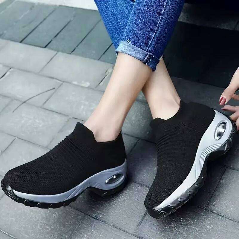 Elegant Knitted Women's Slip on Convenient Easy To Wear Breathable Mesh Height Outdoor Activities Versatile Shoes
