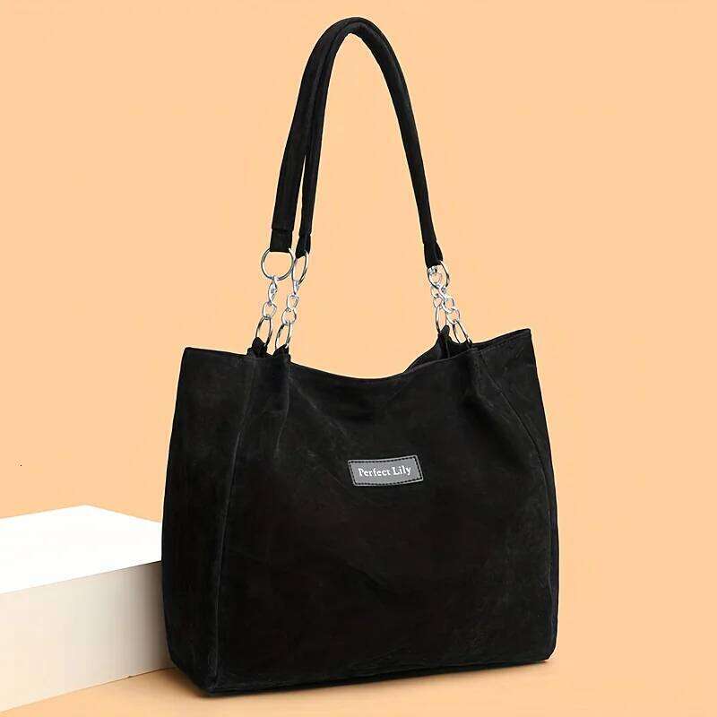 New faux suede women's single-shoulder large-capacity tote bag, retro and artistic handbag Z260224