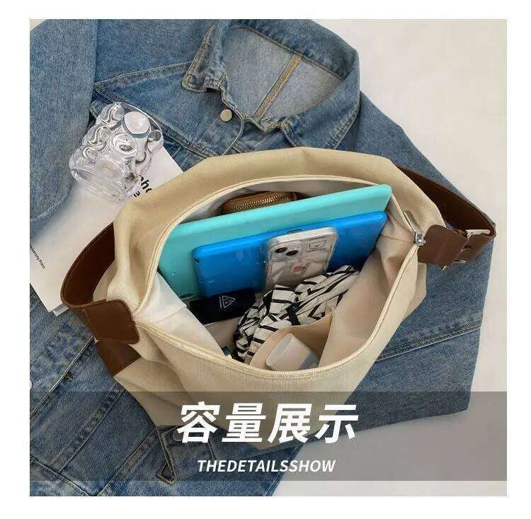 Canvas Tote Bags with Zipper Female Large Capacity Shoulder Bag Womens Durable Fabric Handbag Z260224