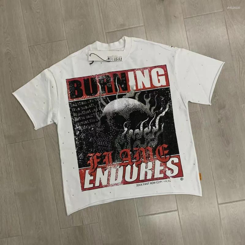 Men's T Shirts Streetwear Vintage Washed Diamond Cropped Tee For Men Crew Neck Short Sleeve Loose Cotton Rhineston Tshirts Oversized