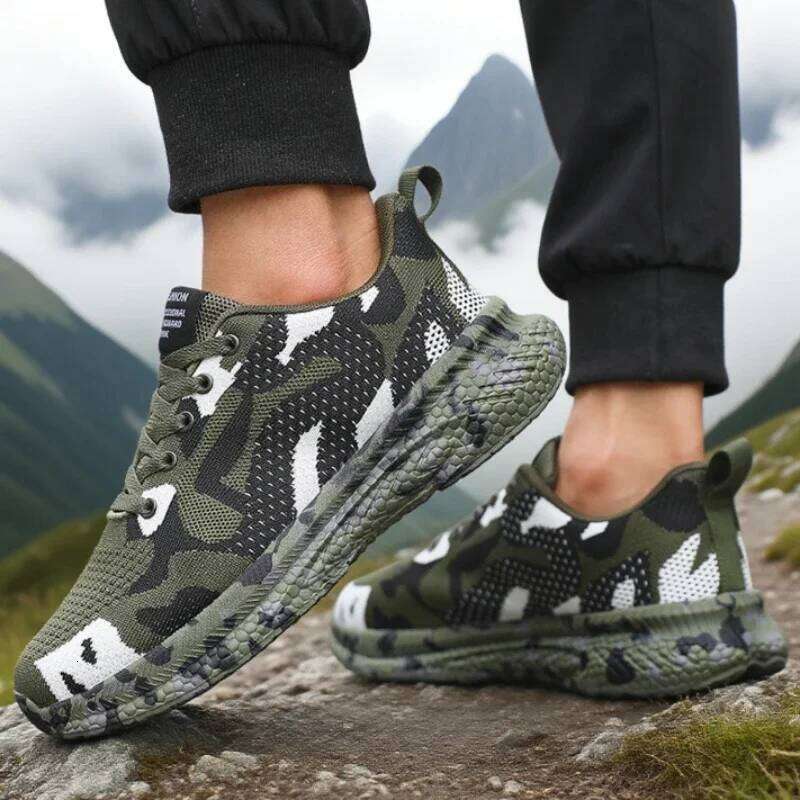 Men's Mesh Hiking Breathable Knit Fabric Lightweight Anti Slip Fashion Camo Sneakers Outdoor Comfort Camouflage Men Shoes