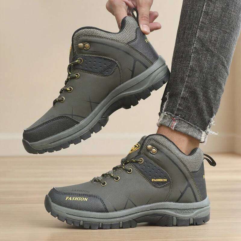 Men's High Top Bare Boots Waterproof PU Leather Classic Matching Hiking Shoe Outdoor Comfortable Breathable Anti Slip Work Shoes