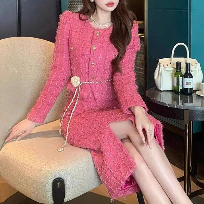 Women's Tweed Tracksuit Set Cropped Jacket High Waist Skirt Suit for Spring and Autumn Fashion