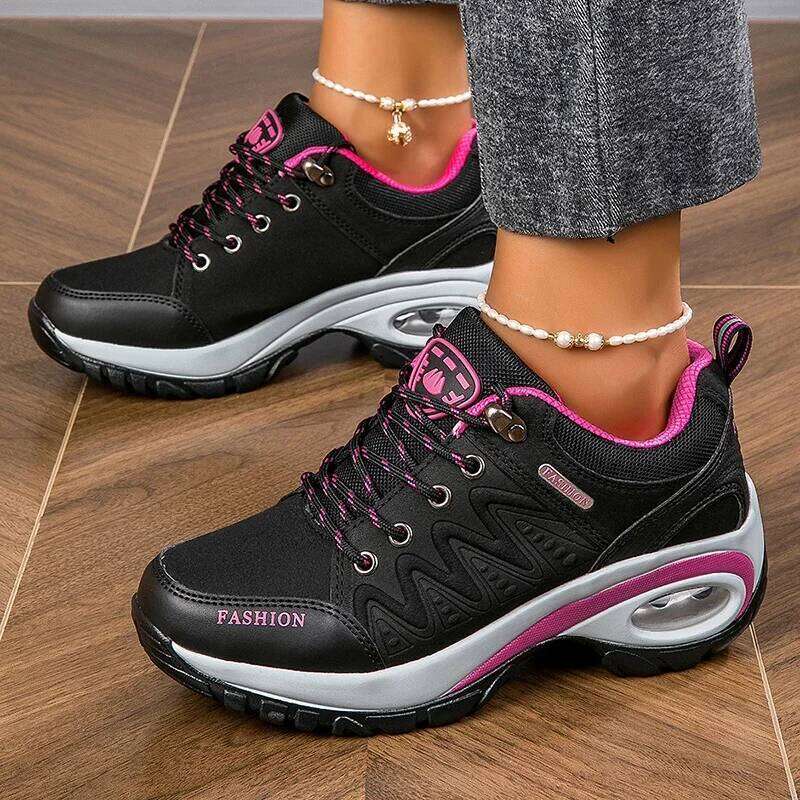 Sports Platform Leather Sneakers Waterproof Fashion Outdoor Hiking Non-Slip Casual Walking Shoes Women Footwear