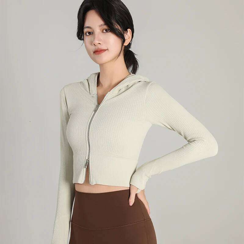 New Hooded Tight Fitting Sports for Women's Training Suit Long Sleeved Zipper Yoga Running Top 26Y0224