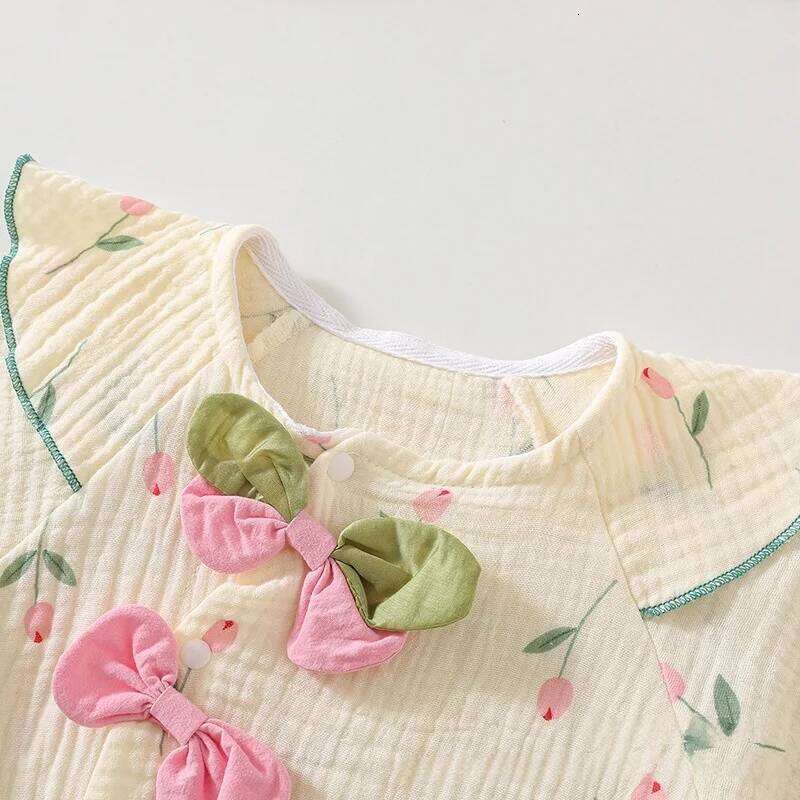 Spring Autumn Newborn Baby Girl Clothes Cute Floral PrintLong Sleeve Jumpsuit with Matching Hat 26H0224
