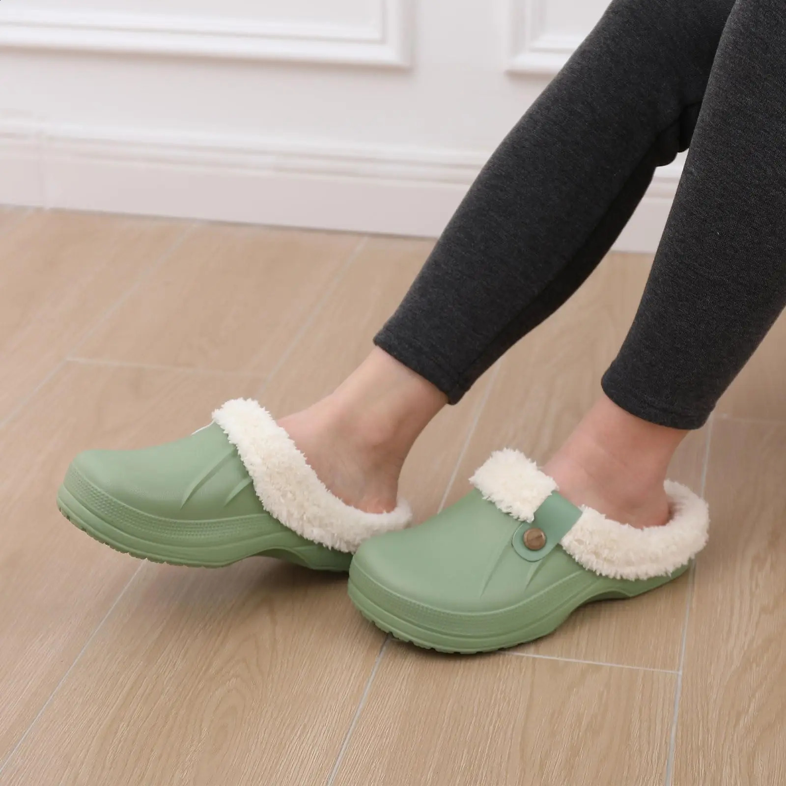 Kidmi Fur Lined Clogs Slippers For Women Classic Winter Waterproof House With Padded Shoes EVA Garden 260202