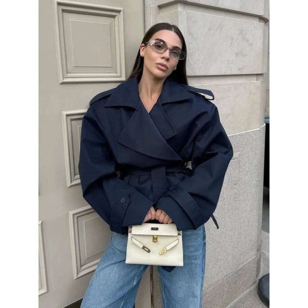 Mardi Hefxessdr Women Lace Up Loose Trench Coat Fashion Lon Sleeves Lapel Wide Shoulder Oversized Windbreaer Lady Commute Street Outerwear