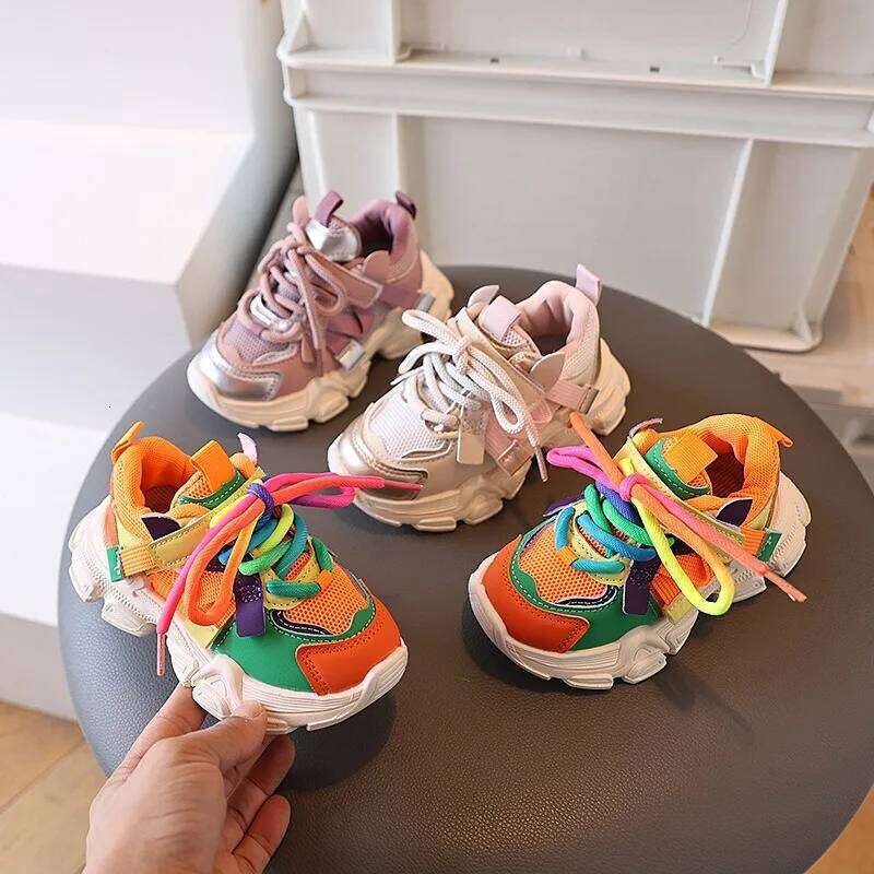Girls & Boys Casual Sneakers Soft Sole Sports Shoes For Child Autumn colorful 26W0224