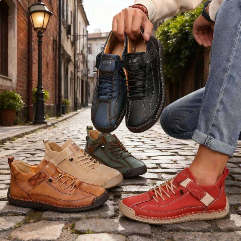 Men's Mid Top for Spring British Style Retro Anti Slip Loafers Soft Soled Handmade Leather Casual Flat Men Nude Boots 2025