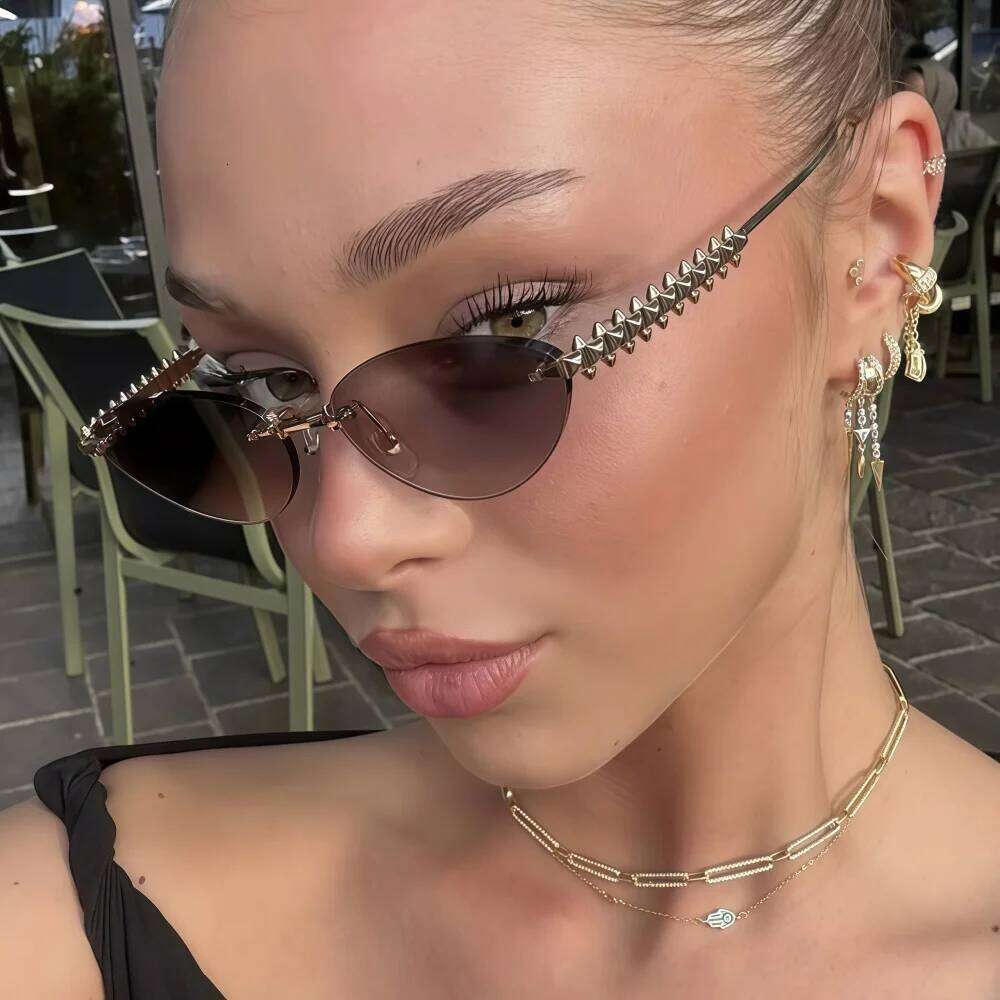 New Fashion Rimless Cat Eye Female Sunglasses High Quality Vintage Metal Frame Sun Glasses Shades UV400 Eyewear 26W0224